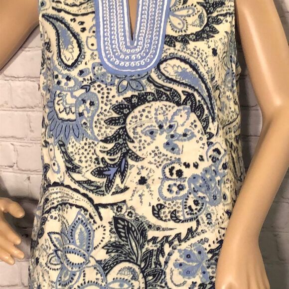 Carole Little Blue Paisley Sleeveless Top Linen L - Picture 3 of 10